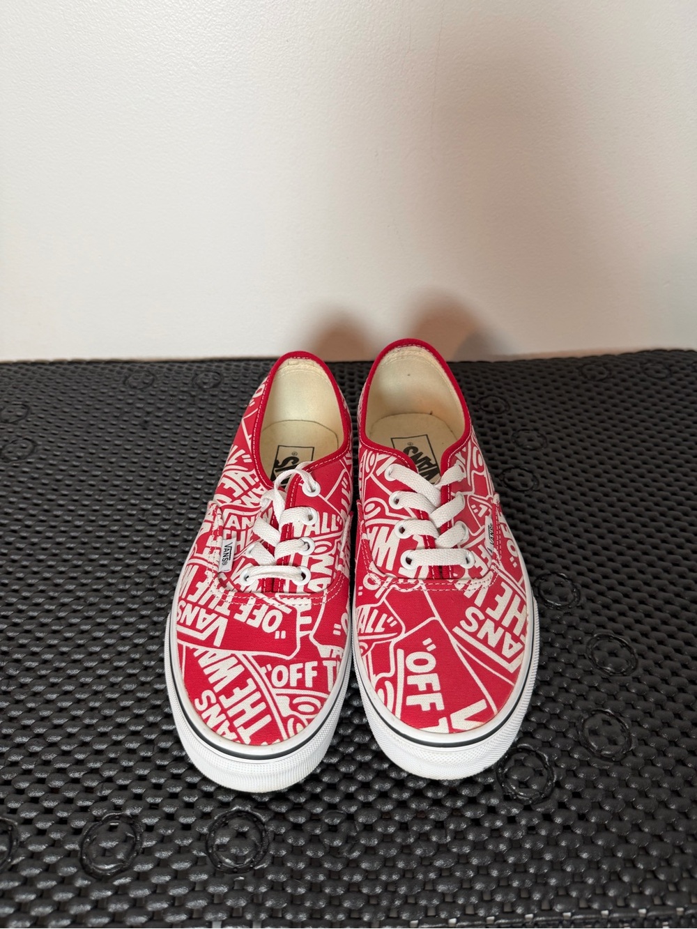 Vans Red and White Logo-Print Low Top Sneakers